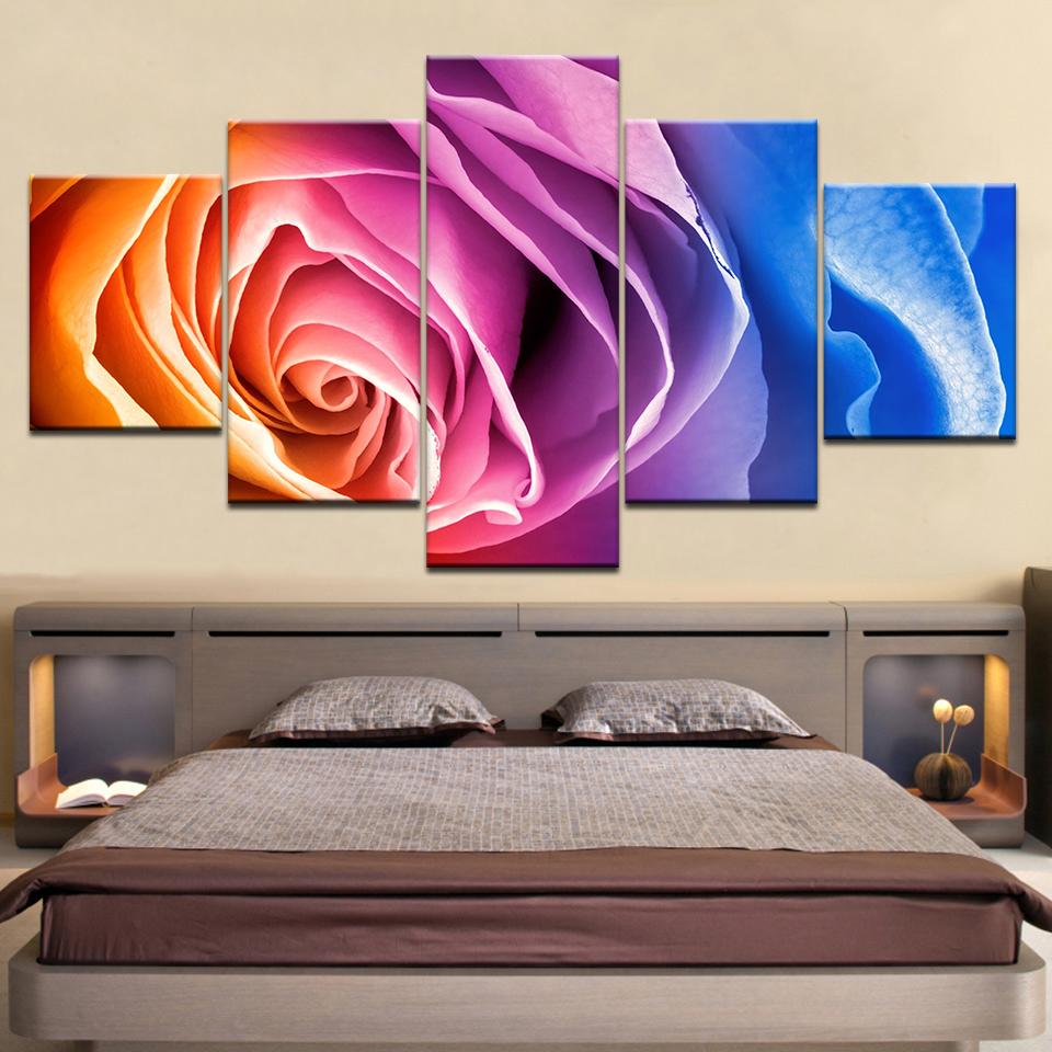 The colorful art rose flowers 5 Panel HD Print wall posters Canvas Art Painting For home living room decoration
