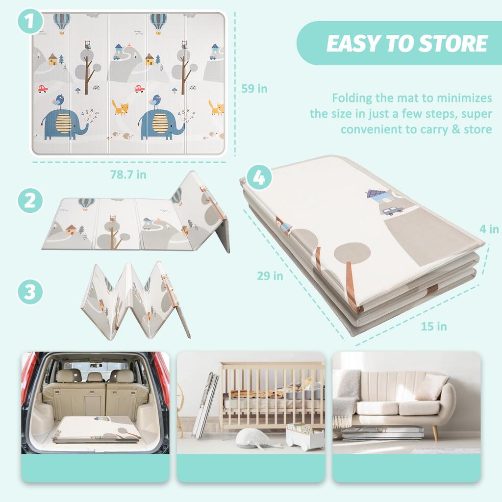 Folding Baby Playmat XPE Foam Baby Gym and Playmat Non-toxic Material, Extra Large Size 200x150cm