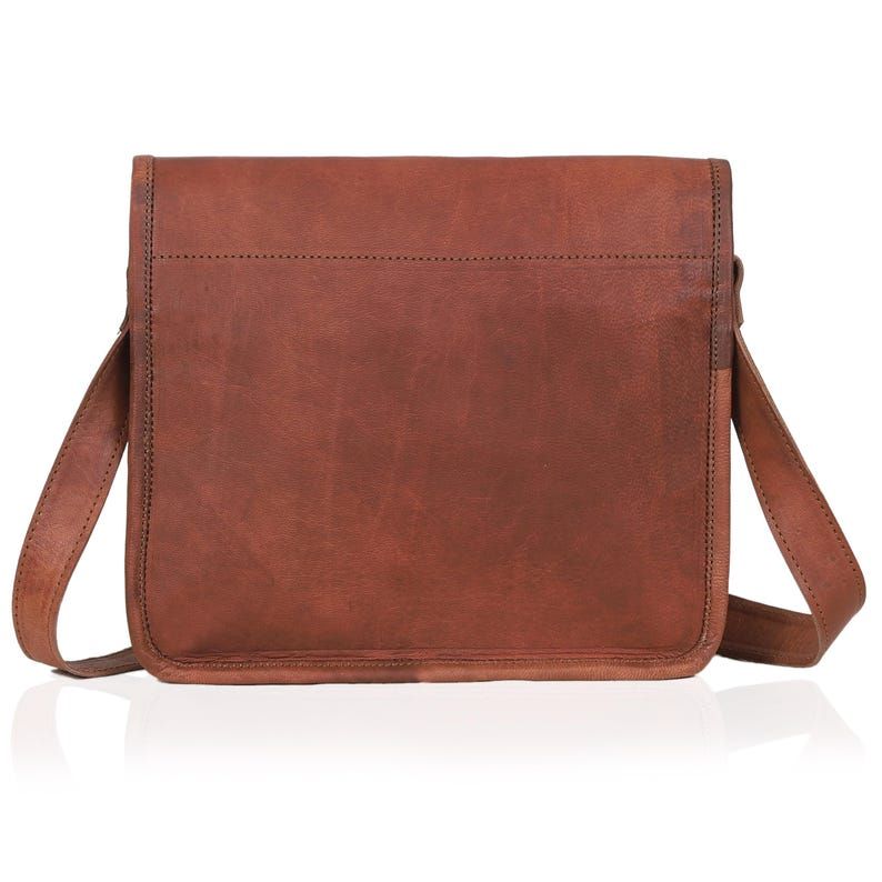 Goat Leather Messenger Bag: Personalized Tablet Satchel, Brown Crossbody