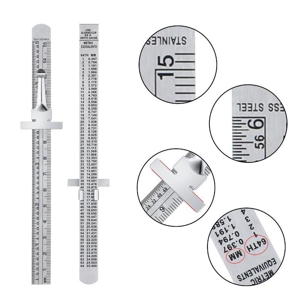 Detachable Clip Stainless Steel Ruler Accurate Scale Measuring Gauge Pocket Ruler  Sewing Craft