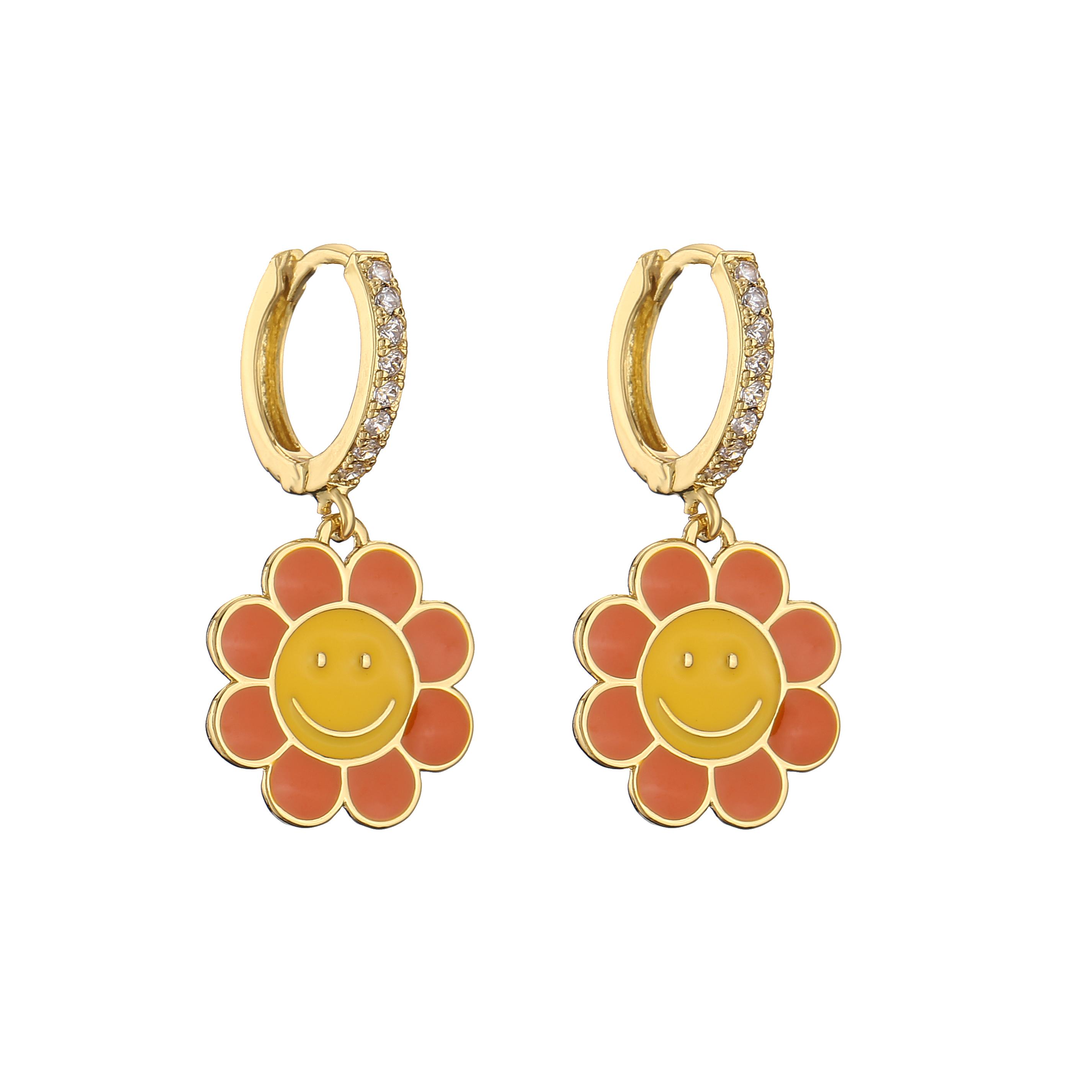 

HECHENG,Gold Plated Daisy Hoop Earrings,Enamel Sunflower Zircon Gift for Women оранжевый