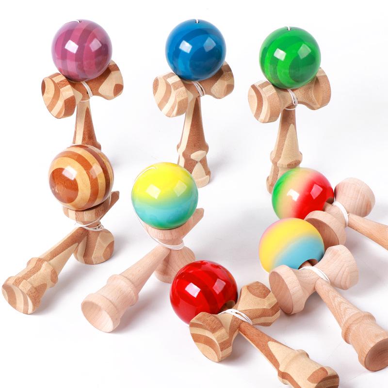 Traditional Bamboo Wood Kendama Skill Toy - Puzzle Ball and Sword Gift