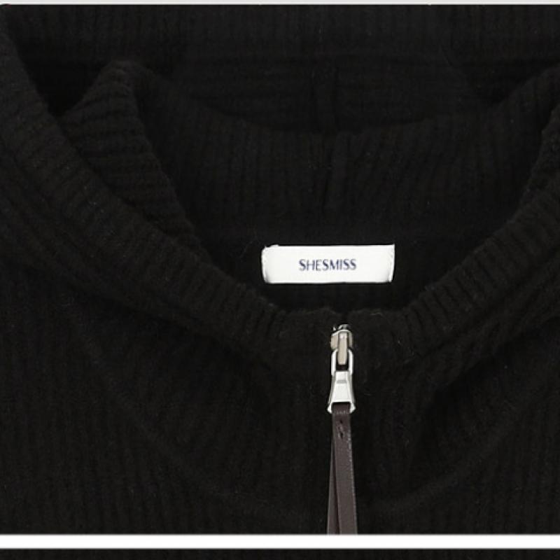 [shs Miss] Knit Hoodie Zip Up Vest Sskvto42570 Bk
