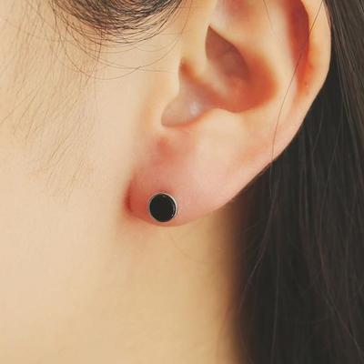 [One-Sided Piercing] Black Round Plated Piercing OTEP19408OWB