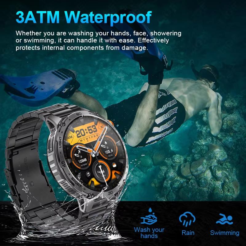 2025 New Military Smart Watch Men 730mAh Large Battery Flashlight AMOLED HD Display 3ATM Waterproof Outdoor Sports Smartwatch