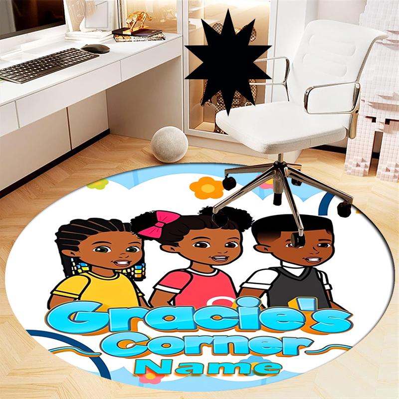 Custom Name Gracie's Corner Printed Round Rug Carpet Chair Rug Area Rug Entryway Doormats,for Office Chair Living Room Bedroom Kitchen Room.