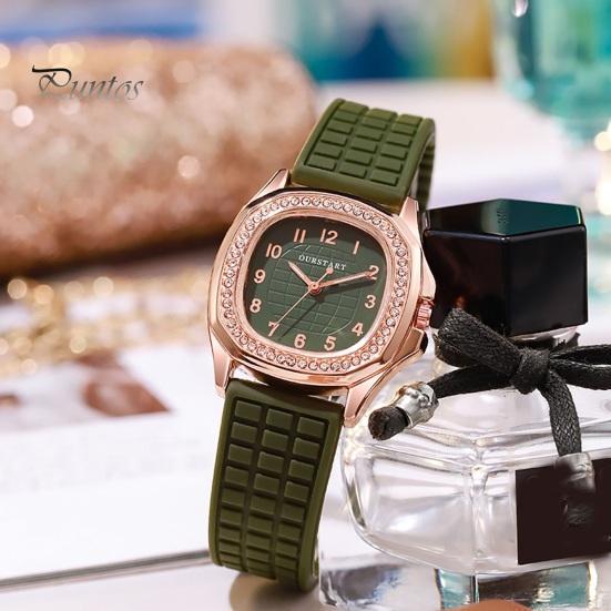 Square Dial Women Watch Casual Rhinestone Silicone Strap Quartz Movement Confidence-boosting Elegant Ladies Girls Dress Wristwatch Fashion Jewelry