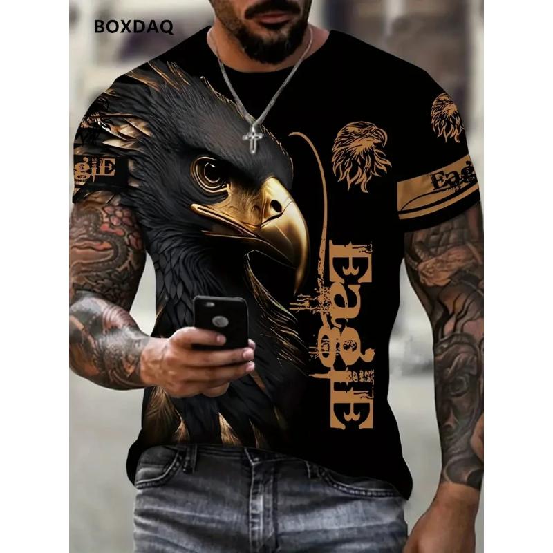 Tricouri de modă Vultur pentru bărbați, largi, cu gât rotund, topuri casual, mânecă scurtă, imprimeu 3D cu animale, tricou stradal mărimea 6XL, mărime mare, tricou respirabil