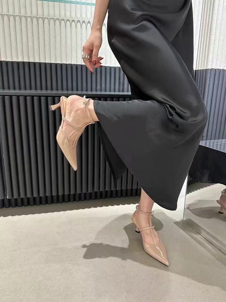 

2025 лето новый темперамент острый носок крест-накрест ремешок универсальный фея зрелый профессиональный задник пустой туфли-лодочки на высоком каблуке женщина 40