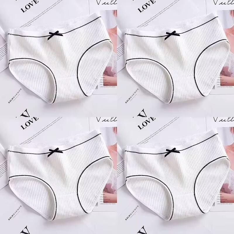 4Pcs/Set Cotton Underwear Women Seamless Briefs Underpants Breathable Mid-Waist Briefs for Female