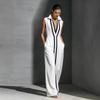 Damen Ärmelloses Maxikleid mit Stehkragen Lockerer Taillenbereich Lässig Sommer Langkleid
