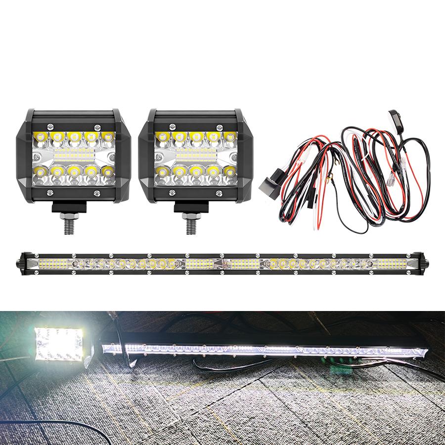 2 in 1 4x4 Off Road LED Light Bar Pods 4inch 21inch Remote Control Cable Group Fog Driving Work Light For Auto ATV Truck Jeep