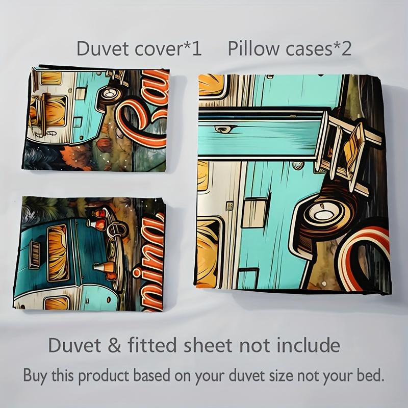 

Camping Car Letter Print Bedding Set: (1 Duvet Cover + 2 Pillow Cases) - No Pillow Inserts Included Queen Size for All Season EU Twin(135x200cm)