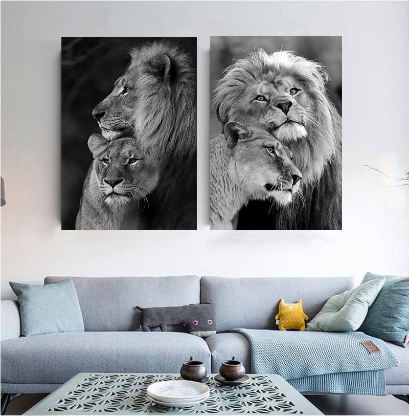 Black and White Lion Posters and Prints Painted On Canvas Painting Modern Animal Wall Art Pictures for Living Room Home Decor