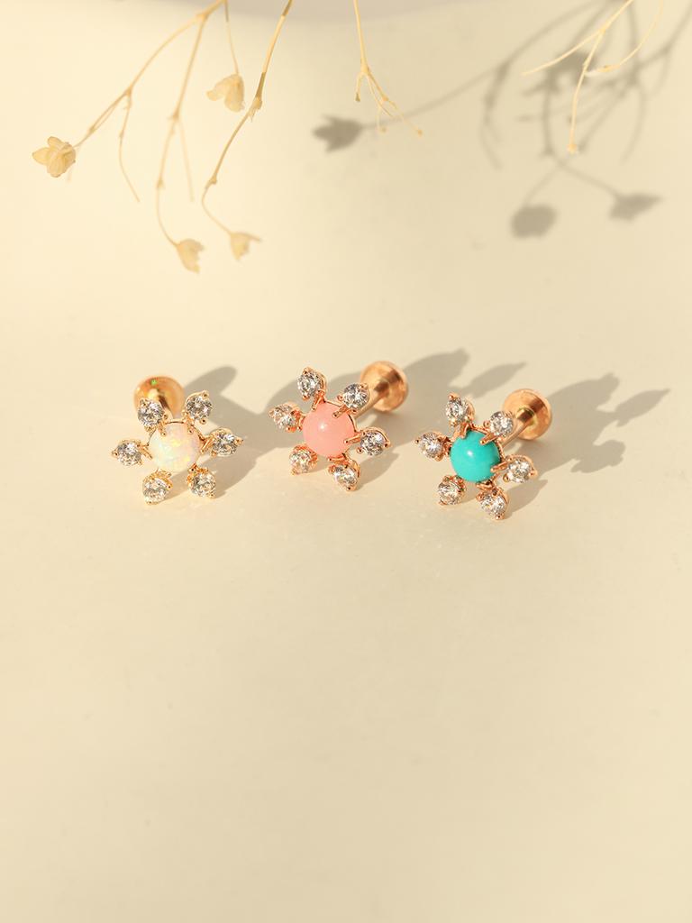 Minimalpiercing 14K Internal Flower Rose Cut Cubic Labret Piercing