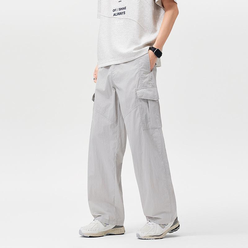 Summer Thin Quick-drying Casual Pants Men's Loose Straight Tooling Trousers Gray Multi-pocket Men's Pants