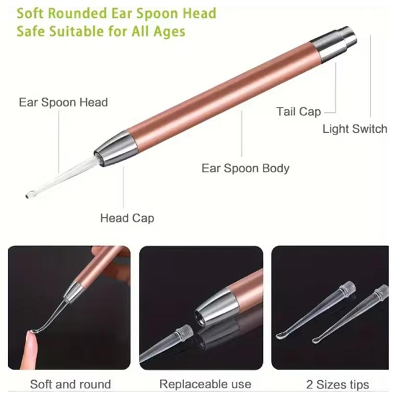 4pcs-Ear Cleaning Tool Set - Bright LED llluminated Ear Scoop, Gentle Ear Digging Tool, Soft-Touch Ear spoon Head,
