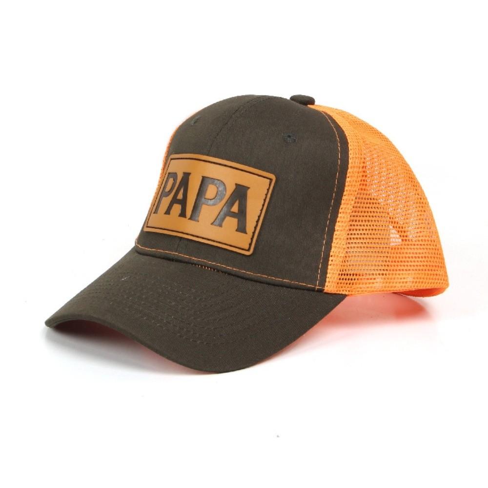 Curved Brim Mesh Trucker Hat PAPA Leather Label Casual Dad Hat Retro Trucker Cap  For Men
