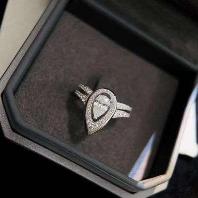 Water Drop Ring Women'S Blue Diamond V Gold Diamond Ring Design V-Shaped Coronation Crown Marriage Proposal Pear Ring