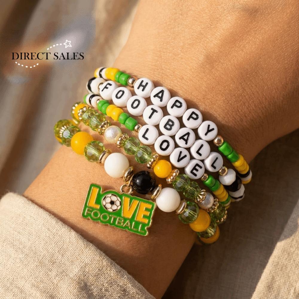 5pcs/set Creative Soccer Fan Stackable Bracelet Shoe Individualistic Bracelet Set Mix-and-match Green Handmade Beaded Hand Chain