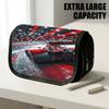 1pc Double Layer Flip Pencil Case, Red Race Car Glowing Track Neon Tunnel, Large Capacity, Portable Polyester Pen Storage Bag with Zipper Closure, Ide