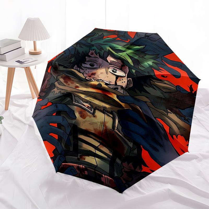 1pc My Hero Academia Izuku Midoriya Deku Outdoor Umbrella - Automatic Opening/Closing, Portable 3-Fold Design with 8-Rib Iron Frame - Perfect Gift for