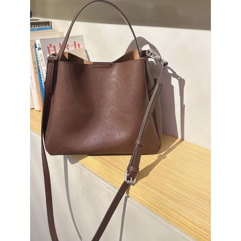 New cowhide leather premium feeling bucket bag tote bag underarm bag shoulder crossbody handbag bag women's bag