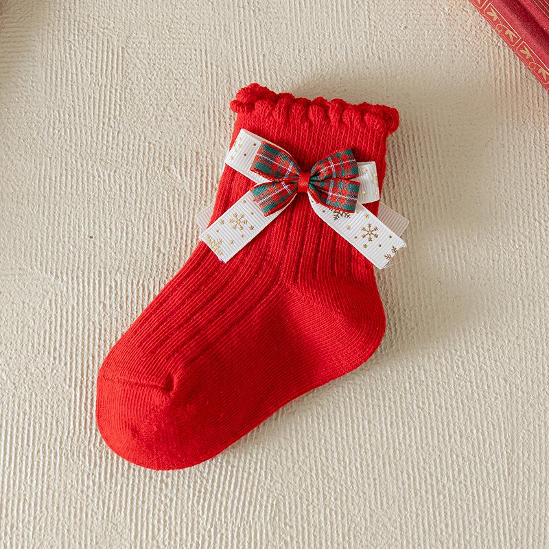 Children's Red Cartoon Christmas Socks - Cute Winter Girls' Princess Socks for New Year