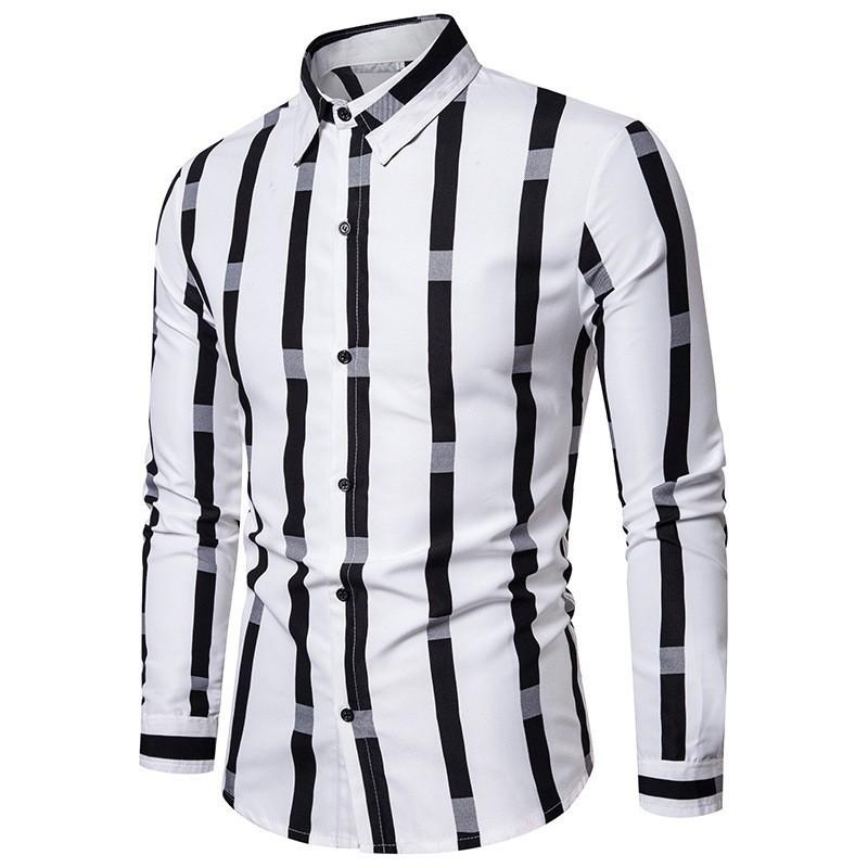 New Spring Autumn Men's Shirt Long Sleeve Striped Lapel Loose Casual Simple Breathable Top