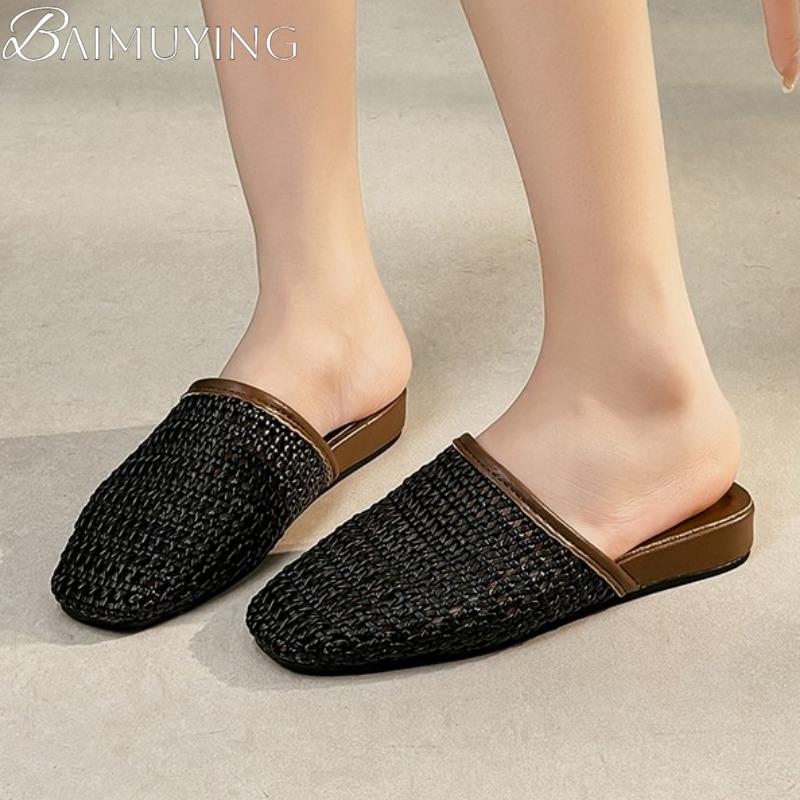 Modne Tkane Damskie Kapcie Casualowe Mokasyny Buty Kobieta Muły Płaskie Sandały Lato 2025 Trend Wygodne Miękkie Skórzane Płytkie Sukienka Zapatos