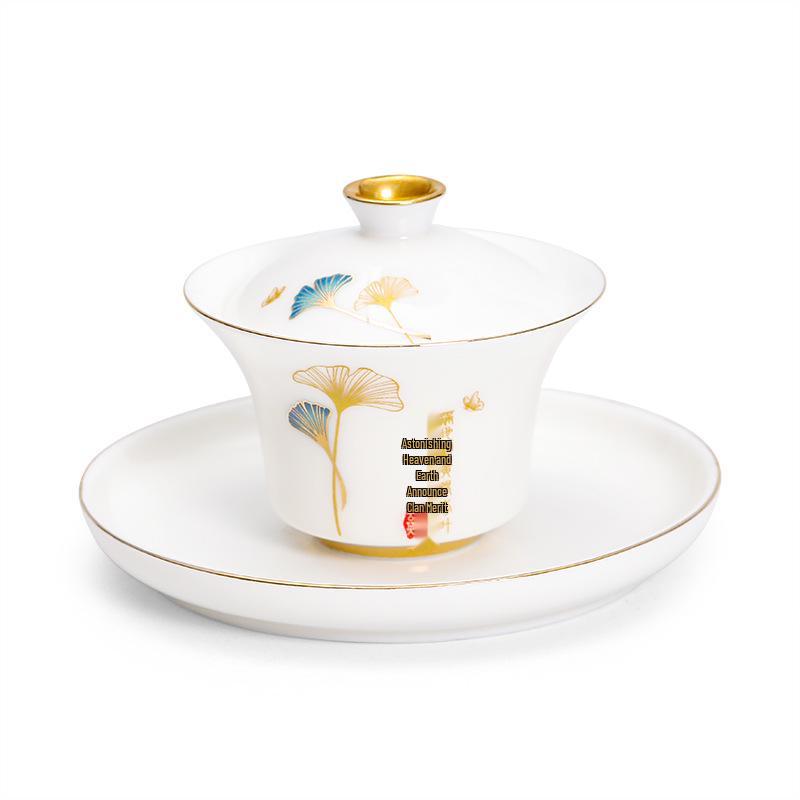 Dehua White Porcelain Sancai Gaiwan Ceramic Tea Set - Insulated Kung Fu Teacup and Brewing Bowl