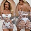 Sexy Red Dress Lingerie Cover Up Fishnet Hollow Out Mesh Perspective Dress Transparent Woman Nightdress Beachwer Party Clothes