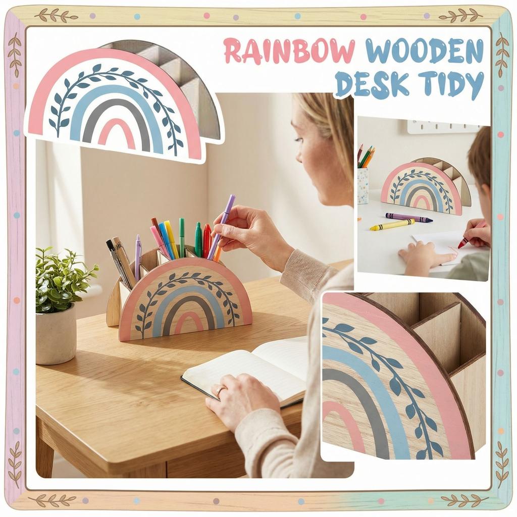 Wooden Storage Box Desk Decoration Pen Holder