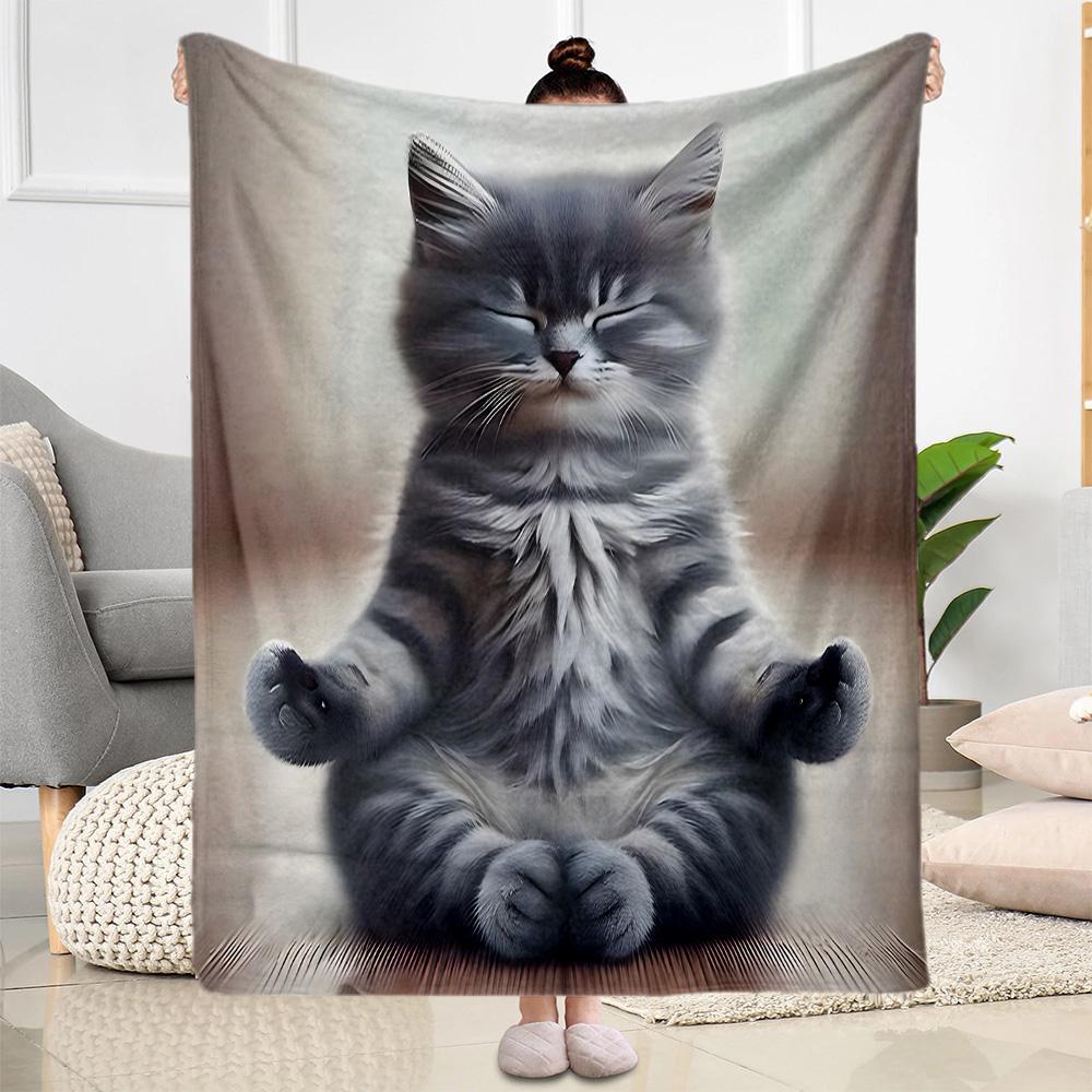 Whimsical Cat Artwork Flannel Blanket,Lightweight,Office Blanket,Sofa Blanket,Comfortable Blanket