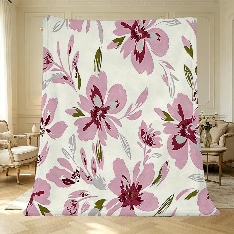 Lightweight Flannel Blanket Soft Warm Floral Home Throw, Versatile for Halloween, Christmas & Daily Use