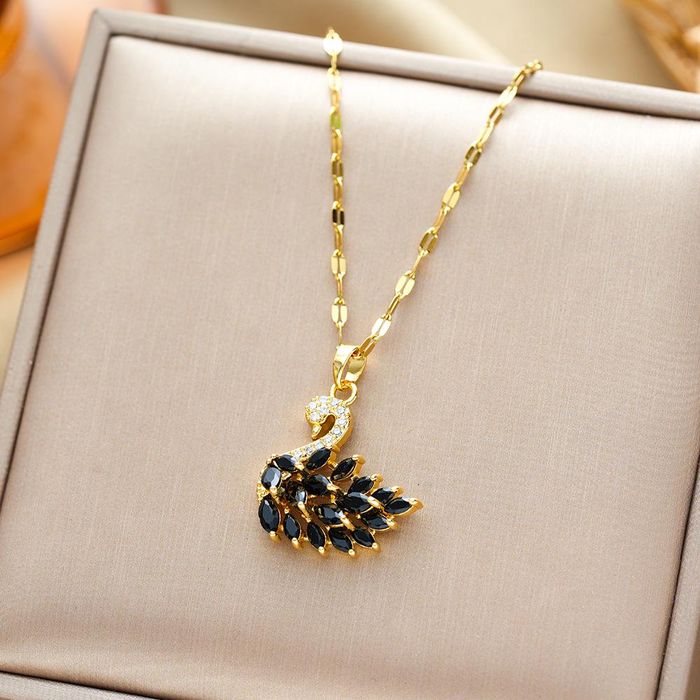 Micro-Set Zircon Swan Titanium Steel Necklace Summer Light Luxury Minimalist Versatile High-End Collarbone Chain Jewelry