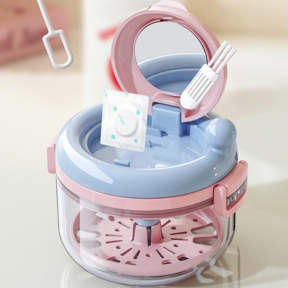 2-in-1 Denture Cleaning Box Hand Cranked Braces Storage Box Orthodontic Retainer Box  Travel Use