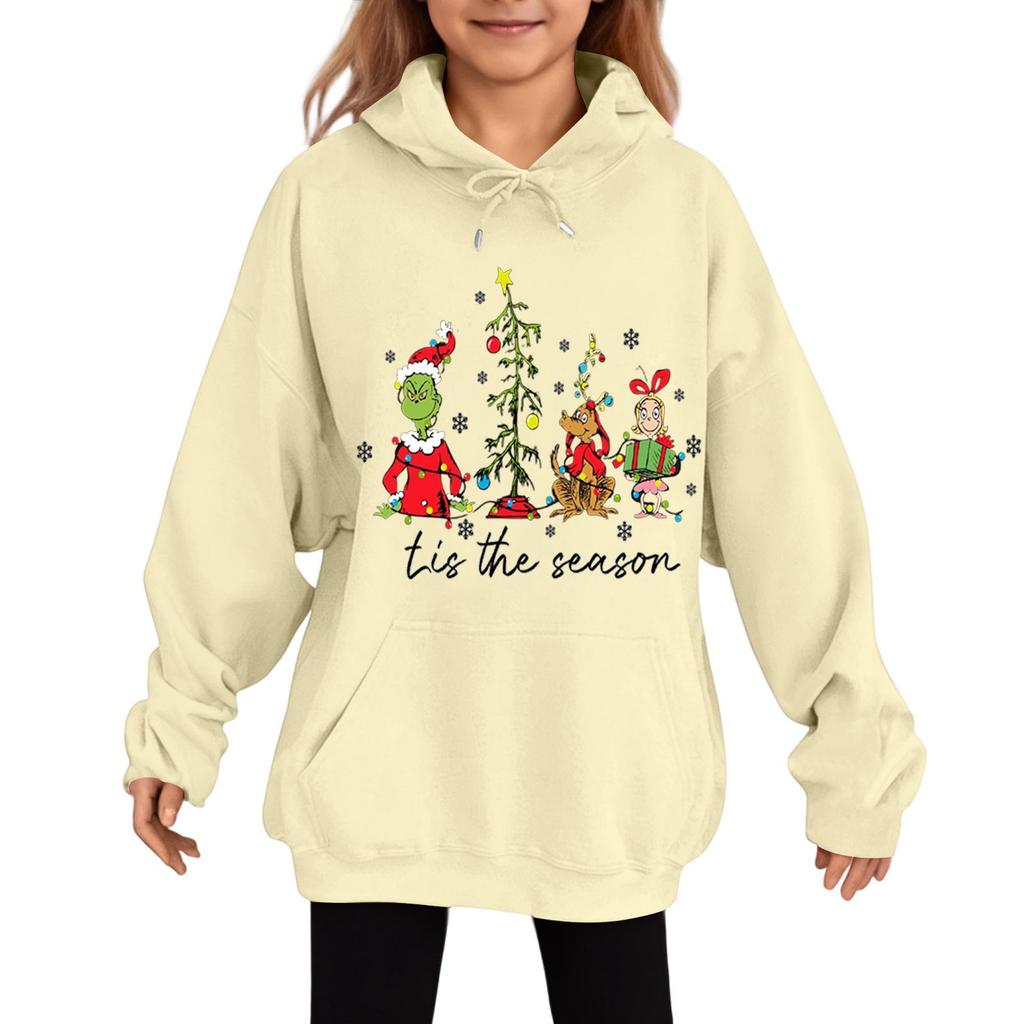 Children's Fashionable Casual Long-sleeved Loose Christmas Print Pullover Hooded Sweatshirt
