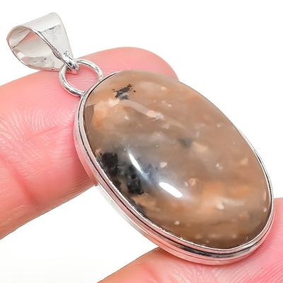 Natural Honey Dendritic Gemstone 925 Sterling Silver Gift Pendant 1.77" p0K04