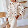 Women's Casual Solid Color Beach Crochet Long Sleeve Sweater Pullover