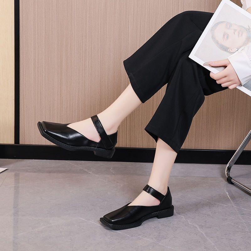 British lazy single shoes 2025 new French retro square head thick heel Mary Jane shoes small leather shoes women