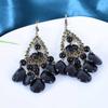 Peacock Feathers Shape Drop Earrings for Women Bohemian Trendy Black Acrylic Metal Long Tassel Dangle Earrings Retro Jewelry