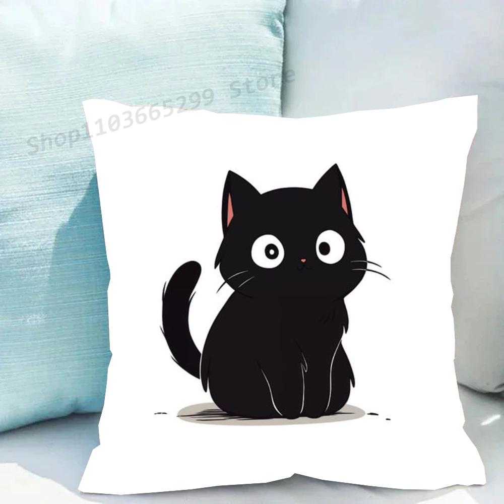 1 Stück Schwarze Katze Kissenbezug Quadratisch Schlafzimmer Sofa Freizeit Komfort Kissen Auto Wohnzimmer Heimdekoration