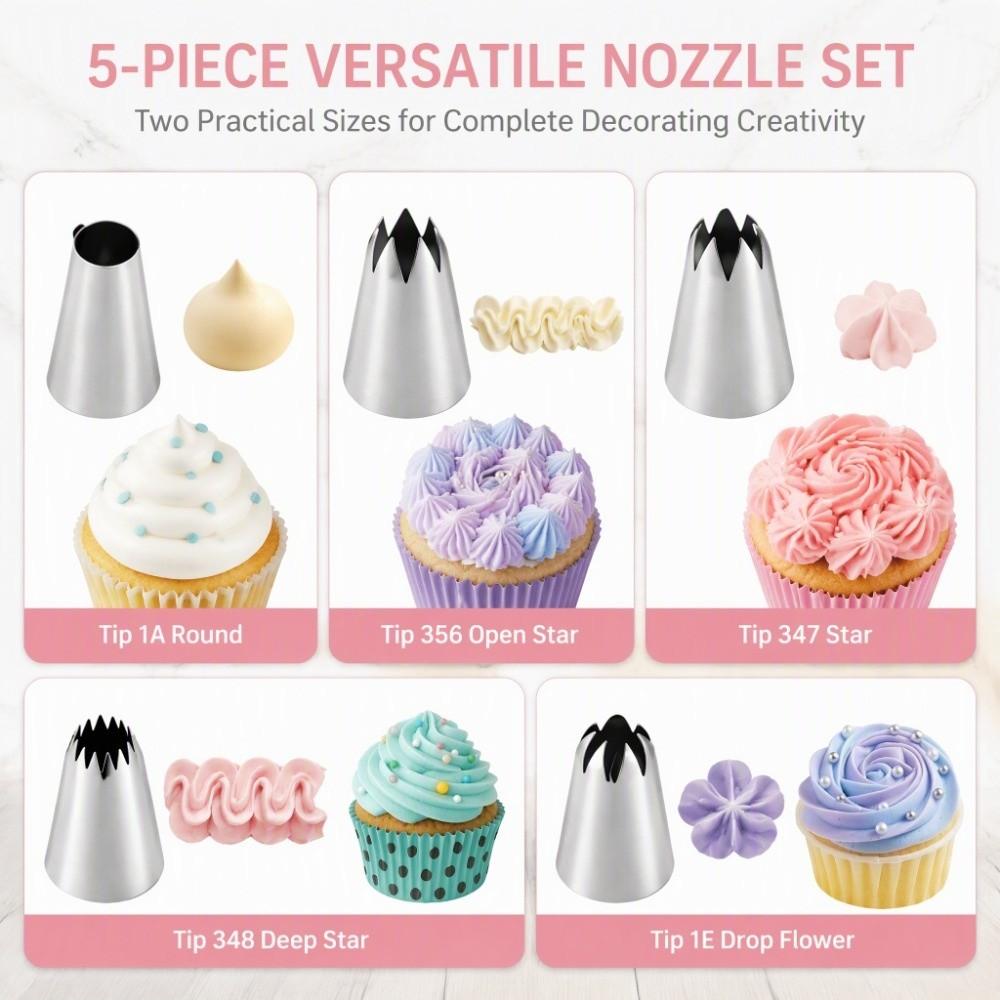 5PCS Seamless Icing Tips 5 Shape Piping Nozzles Premium Frosting Tips Birthday Cake Party