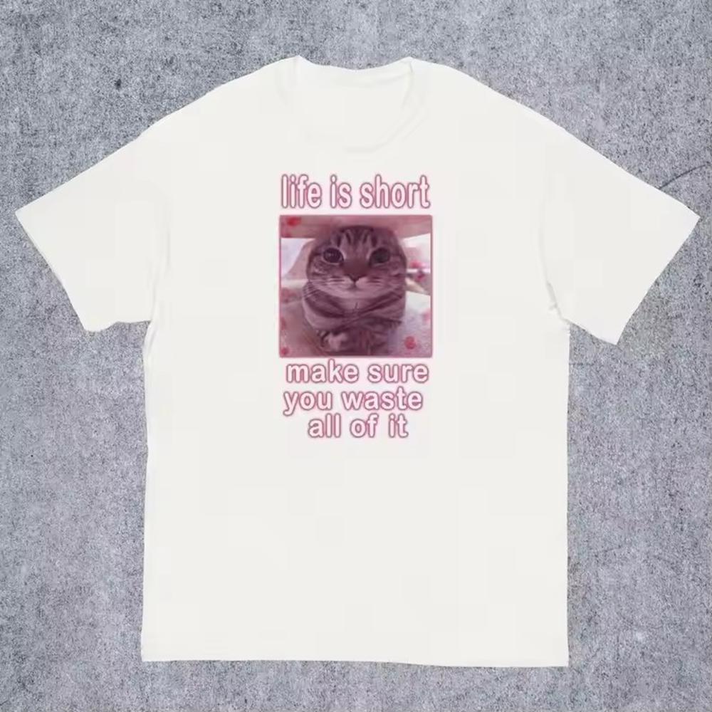 Funny Cat Meme Women Clothing Tee Shirt Homme New Haikyuu Top & Tees Short Sleeve Round Neck Printing Pullover T-shirt 33094