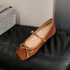 Ballet single shoes bow one-word buckle Mary Jane women's shoes 2025 autumn flat inner height increase shallow mouth shoes
