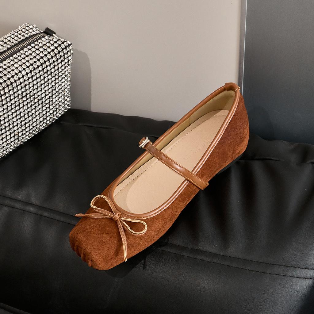 Ballet single shoes bow one-word buckle Mary Jane women's shoes 2025 autumn flat inner height increase shallow mouth shoes