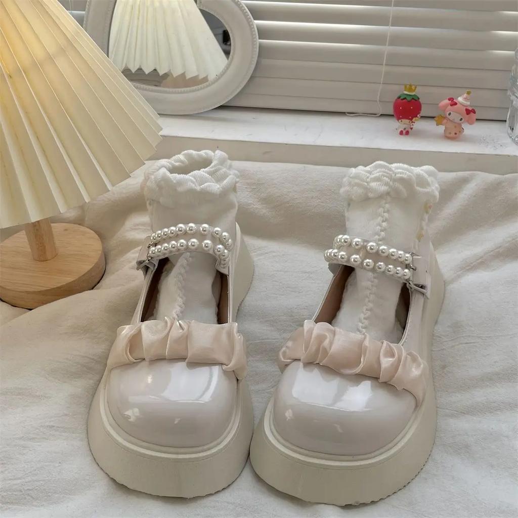Fashion Ladies Pumps Cute Mary Jane Women's Shoes Platform Gothic Japanese Style Lolita Round Toe Kawaii Pearl Wholesale High Quality 39