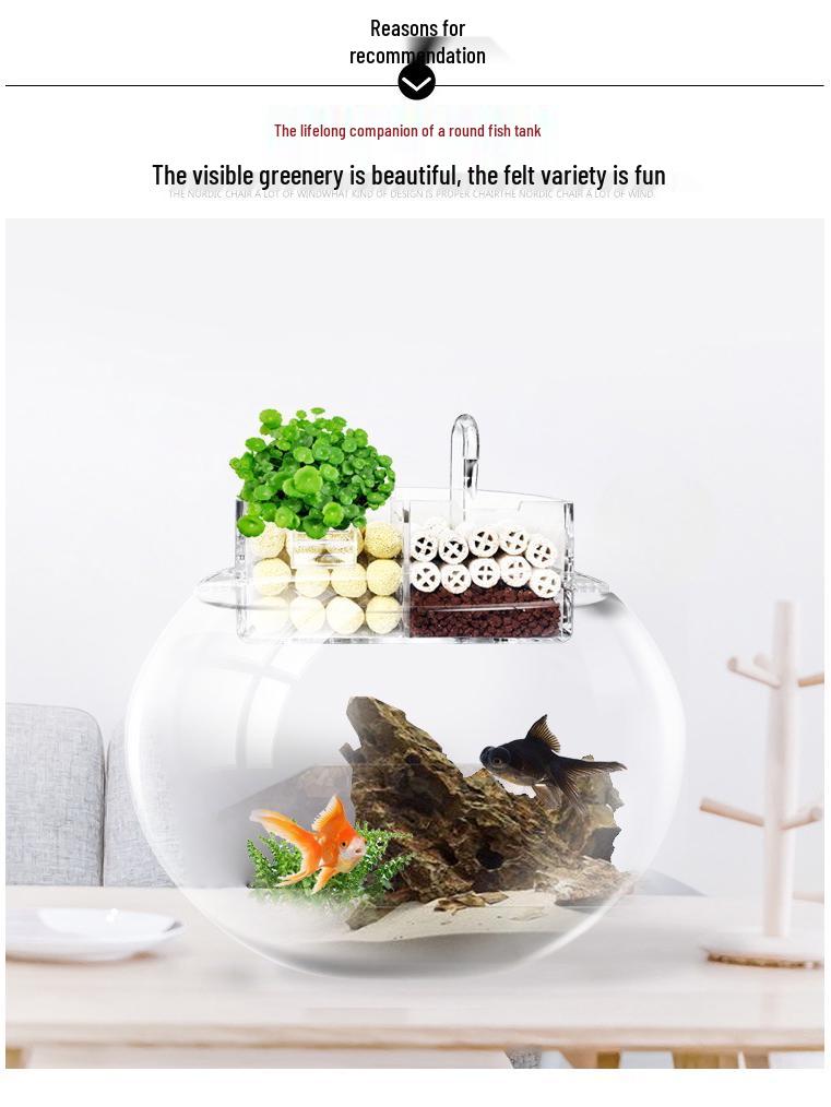 Round Glass Fish Tank: 3-in-1 Silent Filter, Oxygenator, and Waterfall Box with Ceramic Trickle Media.