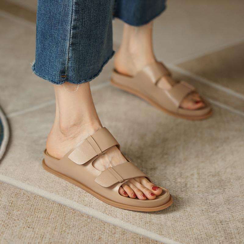 Letnie damskie buty na platformie, płaskie sandały, kapcie, buty damskie, damskie klapki, sandały, japonki, skóra naturalna